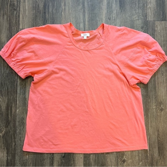 A.L.C Women’s Short Puffer Sleeve Crew Neck Tee Shirt Top Salmon Pink Cotton L - Picture 5 of 12